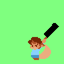 プレイヤーが鉈っぽいものを振り下ろすドット絵アニメーション